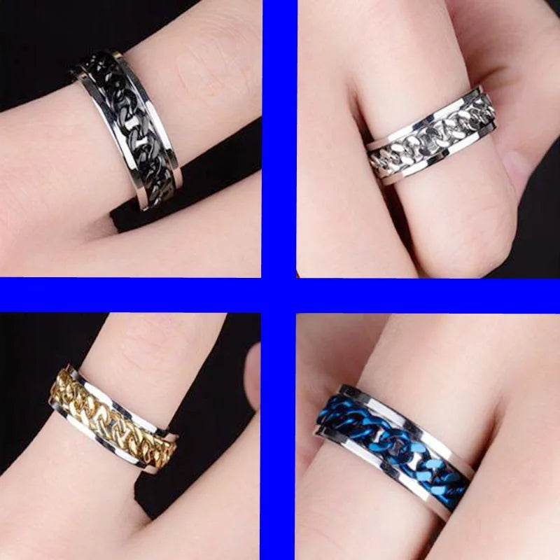 Bague Chaîne Rotative en Titane – Anti-Stress & Style
Look urbain. Détente assurée. Résistance extrême.
Cette bague mixte en acier titane est dotée d’une chaîne centrale rotative pour apaiser le stress en toute discrétion.