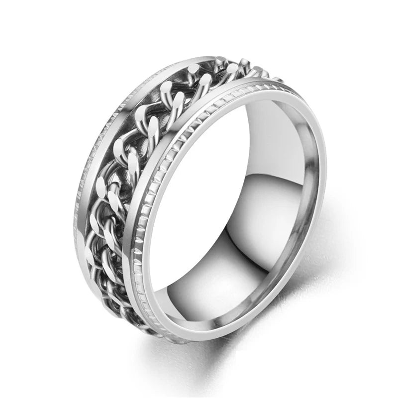 Bague Chaîne Rotative en Titane – Anti-Stress & Style
Look urbain. Détente assurée. Résistance extrême.
Cette bague mixte en acier titane est dotée d’une chaîne centrale rotative pour apaiser le stress en toute discrétion.