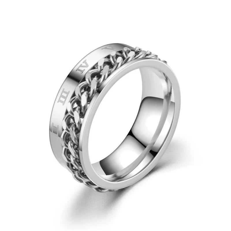 Bague Chaîne Rotative en Titane – Anti-Stress & Style
Look urbain. Détente assurée. Résistance extrême.
Cette bague mixte en acier titane est dotée d’une chaîne centrale rotative pour apaiser le stress en toute discrétion.