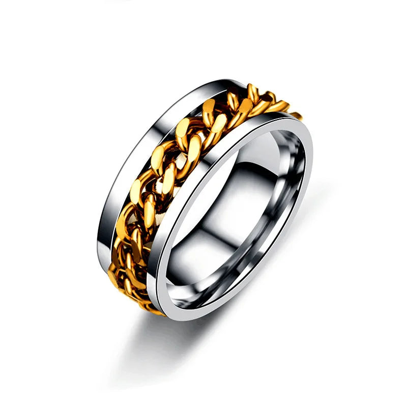 Bague Chaîne Rotative en Titane – Anti-Stress & Style
Look urbain. Détente assurée. Résistance extrême.
Cette bague mixte en acier titane est dotée d’une chaîne centrale rotative pour apaiser le stress en toute discrétion.