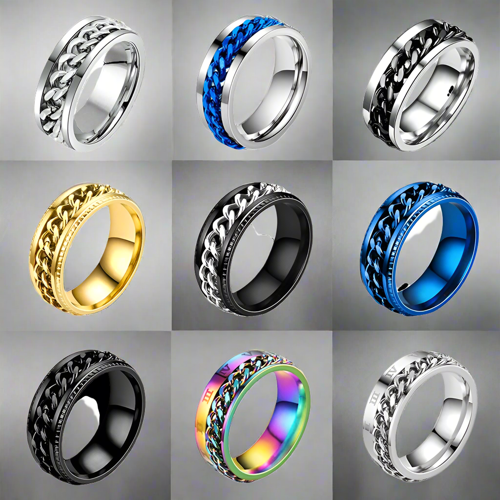 Bague Chaîne Rotative en Titane – Anti-Stress & Style
Look urbain. Détente assurée. Résistance extrême.
Cette bague mixte en acier titane est dotée d’une chaîne centrale rotative pour apaiser le stress en toute discrétion.